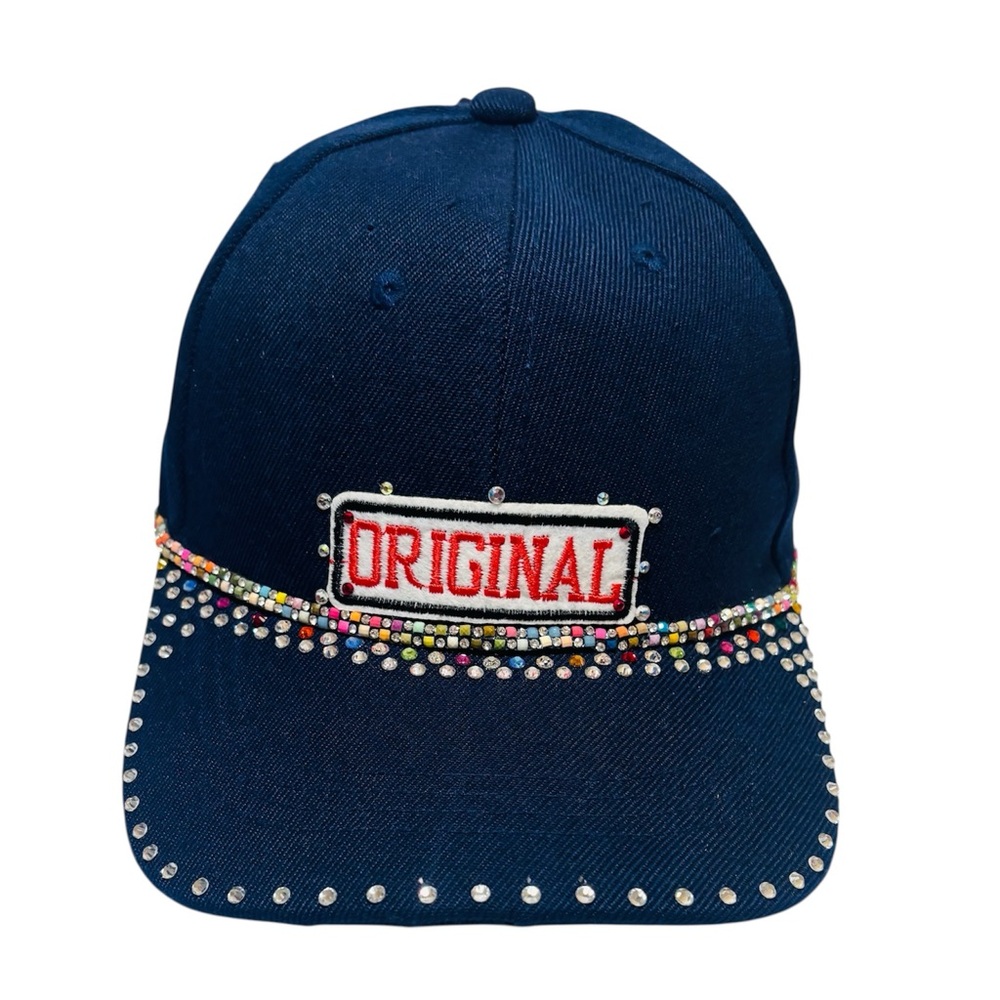 Navy Blue Rhinestone Bling Studded Streetwear Shiny Hip Hop Baseball Cap Hat